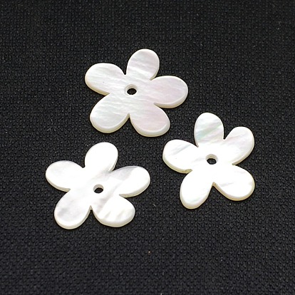 Cuentas de concha natural de blanco, cuentas de concha de nácar, flor, 15x16x1 mm, agujero: 1 mm
