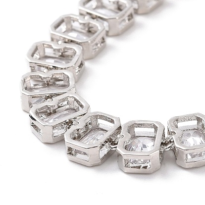 Clear Cubic Zirconia Tennis Bracelet, Brass Rectangle Link Chain Bracelet for Women