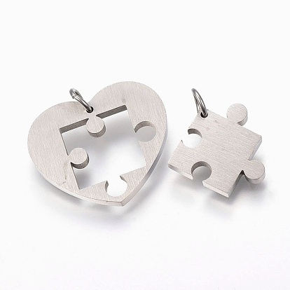 304 Stainless Steel Split Pendants, Heart with Puzzle