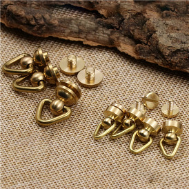 Brass 360 Degree Rotate Ball Post Triangle Ring  Screwback Rivets, for Phone Case DIY, DIY Leather Craft Purse Accessory