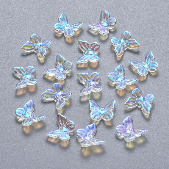 Breloques en verre peint par pulvérisation transparente, de couleur plaquée ab , papillon