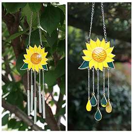 Sunflower Alloy Enamel Wall Hanging Decor, Wind Chime Sunflower Pendant, for Home Hanging Indoor Decoration