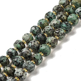 Brins de perles turquoises africaines naturelles (jaspe), avec des perles de rocaille, facettes rondelle