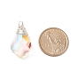 Wire Wrapped Electroplate Glass Pendants, Faceted, Leaf, AB Color Plated