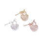 Brass Micro Pave Cubic Zirconia Pendants, with Soldered Jump Rings, Heart Lock and Key