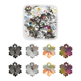 60Pcs 4 Style Snowflake Electroplated Glass Pendants, Faceted