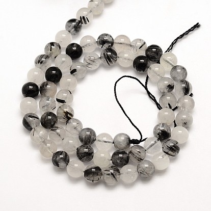Pierre naturelle perles rondes de quartz rutile noir brins
