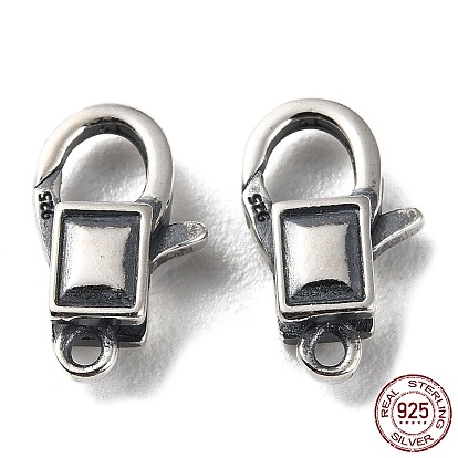 925 Thailand Sterling Silver Lobster Claw Clasps, Rectangle, with 925 Stamp