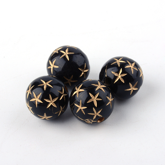 Round Plating Acrylic Beads, Golden Metal Enlaced, 12x12mm, Hole: 2mm, about 517pcs/500g