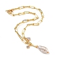 Natural Baroque Pearl Keshi Pearl Pendant Necklaces, with Heart & Teardrop Brass Cubic Zirconia Charms