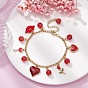 Valentine's Day Alloy Enamel & Resin Charm Bracelet, Heart & Rose & Lip Bracelets with 304 Stainless Steel Chains
