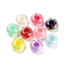 UV Plating Rainbow Iridescent Acrylic European Beads, Large Hole Beads, Rondelle