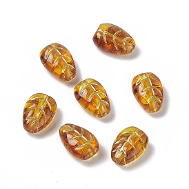 Golden Metal Enlaced Acrylic Beads, Leaf