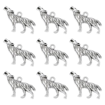 Tibetan Style Alloy Howling Wolf Pendants, Cadmium Free & Lead Free, Wolf, 26x18x4mm, Hole: 2mm