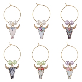 Alloy Enamel Wine Glass Charms, with Brass 
Hoops, Cattle