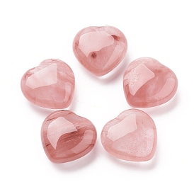 Cerise quartz perles de verre, pas de trous / non percés, cœur