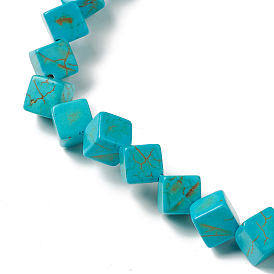 11 brins brins de perles d'howlite synthétique, teint, perles de cube en diagonale