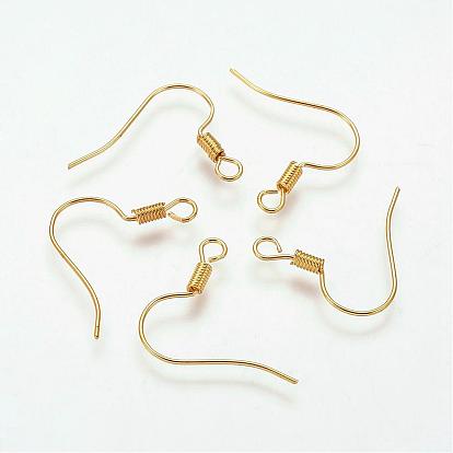 Crochets d'oreille en laiton, fil d'oreille, avec boucle horizontale, sans nickel, 17mm, Trou: 1.5mm, Jauge 21, pin: 0.7 mm