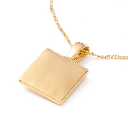 Ion Plating(IP) 304 Stainless Steel Square with Shell Pendant Necklace for Women