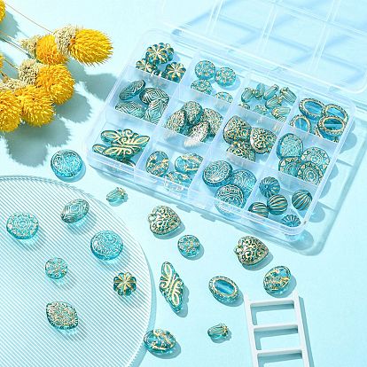 12 styles de placage de perles acryliques, métal enlacée, formes mixtes