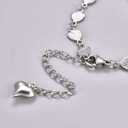 304 Stainless Steel Bracelet Making, with Lobster Claw Clasps, Heart Link Chains and Flat Round Cabochon Settings