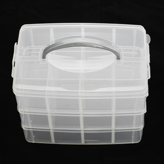 Contenedores de perlas de plástico, Rectángulo, tres capas, un total de 24 compartimentos, 234x153x185 mm, compartimento: 72x56~57x74 mm