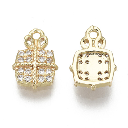 Brass Micro Pave Clear Cubic Zirconia Charms, Nickel Free, Gift