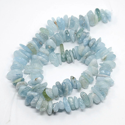 Natural Aquamarine Chips Beads Strands, 8~16x5~11x2~4mm, Hole: 1mm