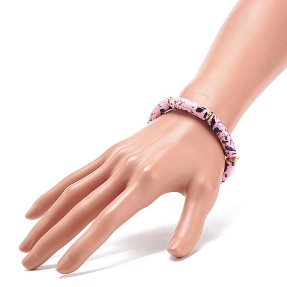 Bracelet extensible perlé tube incurvé acrylique, gros bracelet d'amitié en bambou pour femme