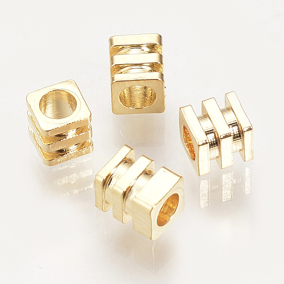 Brass Spacer Beads, Grooved Beads, Nickel Free, Real 18K Gold Plated, Cube