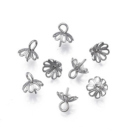 304 Stainless Steel Cup Peg Bails Pendants, For Half Drilled Beads, Flower