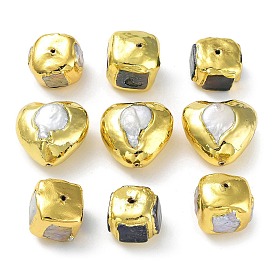 Rack Plating Brass Beads with Baroque Natural Keshi Pearl, Long-Lasting Plated, Mixed Shapes