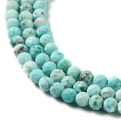 Brins de perles de turquoise péruvienne naturelle (jaspe), facette, ronde