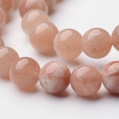 Natural Sunstone Round Bead Strands, 8mm, Hole: 1mm, about 49pcs/strand, 14.9 inch