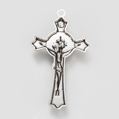 Support pendentif de strass en alliage de style tibétain, sans cadmium et sans plomb, croix crucifix avec le mot, pour Pâques