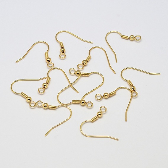 Brass Earring Hooks, Ear Wire, with Horizontal Loop, Cadmium Free & Nickel Free & Lead Free