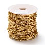 Brass Paperclip Chains, Flat Oval, Drawn Elongated Cable Chains, with Spool, Long-lasting Plated, Soldered, Textured