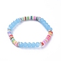 Kids Stretch Bracelets, with Polymer Clay Heishi Beads, Faceted Glass Beads and Brass Rhinestone Beads