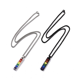 Pride Style 201 Stainless Steel Pendant Necklaces, with Enamel and Iron Chains, Rectangle, Colorful