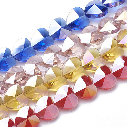 Perles en verre electroplate, de couleur plaquée ab , facette, cœur
