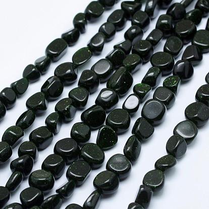 Synthetic Green Goldstone Beads Strands, Tumbled Stone, Nuggets