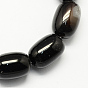 Le baril de pierres précieuses en forme de teint naturelles agate noire perles de pierre brins, 15x10mm, Trou: 1mm, Environ 25 pcs/chapelet, 15.7 pouce
