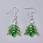 Christmas Handmade Lampwork Jewelry Sets, Dangle Earrings and Pendants, with Brass Earring Hooks and Jump Rings, Christmas Tree