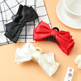 3Pcs 3 Colors Bowknot Cloth Claw Hair Clips, with Plastic and Iron Findings