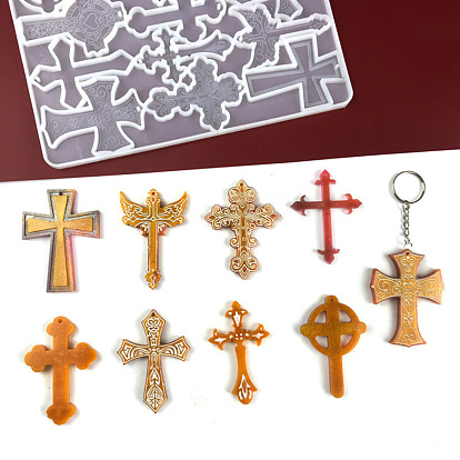 Moules en silicone pendentifs croix diy, moules de résine, pour la résine UV, fabrication de bijoux en résine époxy, thème de l'Halloween