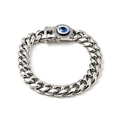 304 bracelet gourmette en acier inoxydable avec strass en cristal, fermoir mauvais œil en résine bracelet porte-bonheur pour hommes femmes