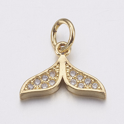 Brass Micro Pave Cubic Zirconia Charms, Whale Tail Shape