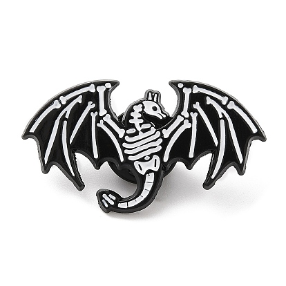 Alfileres esmaltados de dinosaurio/conejo/oso esqueleto de Halloween, insignia de aleación negra de electroforesis para ropa de mochila