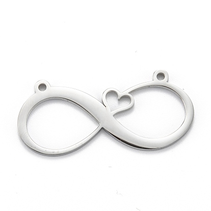 304 Stainless Steel Pendants, Laser Cut, Infinity with Heart