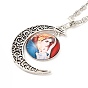 Glass Religion Fairy with Crescent Moon Pendant Necklace, Antique Silver Alloy Jewelry for Women